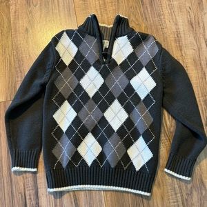 Boys Argyle Patterned 3/4 Zip Pullover Sweater